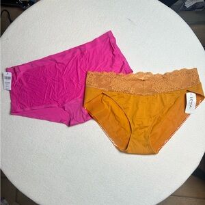 NWT Soma Enbliss Pink boy short & Vanishing Edge Butternut Hipster Lace Panty Lg